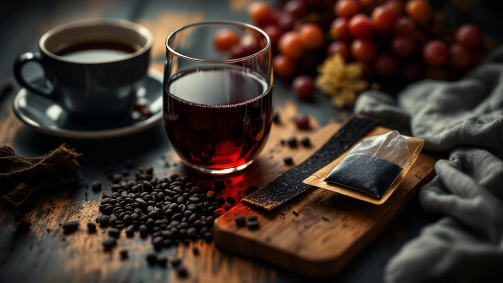 Una copa de vino tinto con una sensación de aspereza representada por una textura de lija sobre la superficie